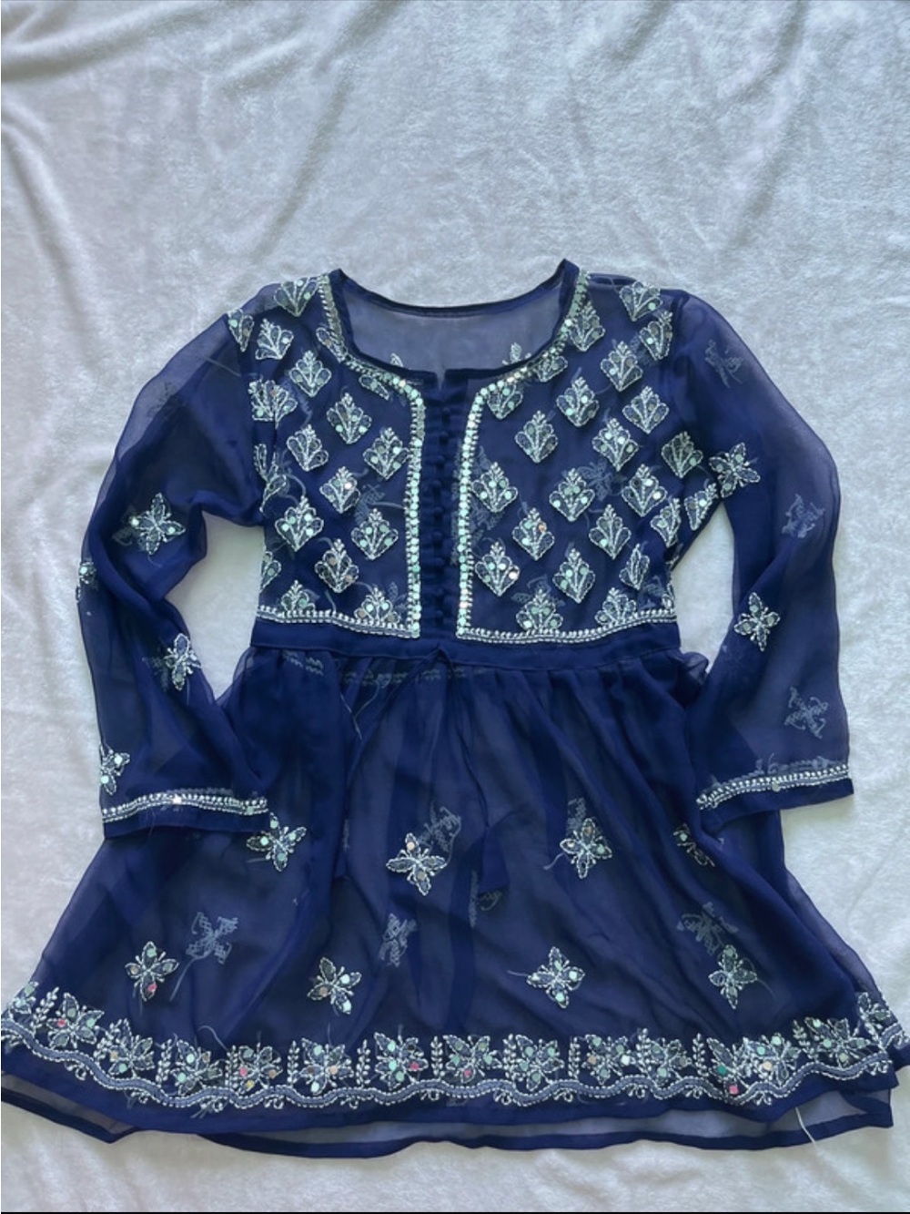 Source Unknown Navy Blue Sheer Embellished Formal Dress